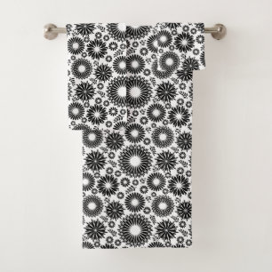 Boho fleurs Motif floral vectoriel noir et blanc