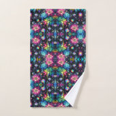 Boho Fleurs Noir Arc-en-Ciel (Serviette à main)