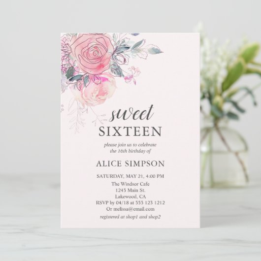 Boho Fleurs rose doux doux doux doux 16 Invitation (Debout devant)