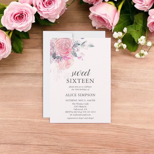 Boho Fleurs rose doux doux doux doux 16 Invitation
