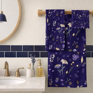 Boho Fleurs Sauvages Aquarelle Bleu Marine