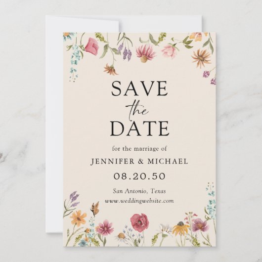 Boho Fleurs sauvages Enregistrer Les Cartes De Dat (Devant)