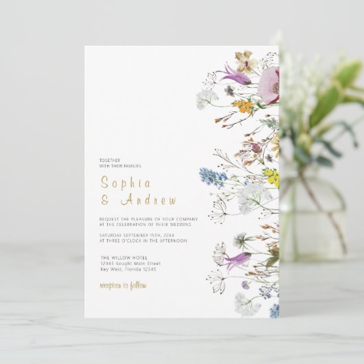 Boho Fleurs sauvages Faire-part de mariage (Debout devant)