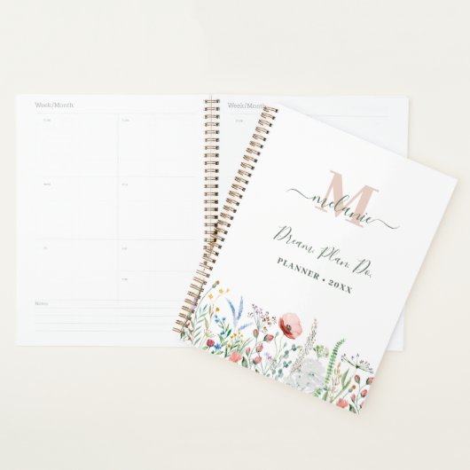 Boho Fleurs sauvages Nom personnalisé Monogramme (Devant avec enveloppe)