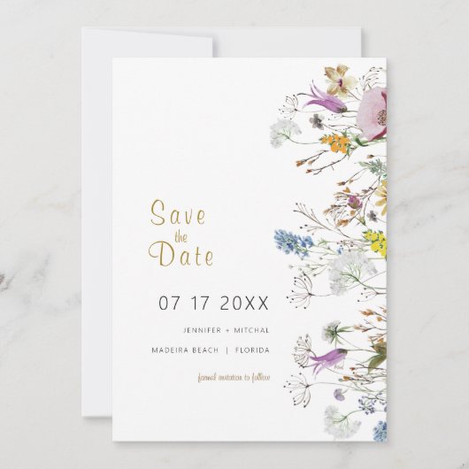 Boho Fleurs sauvages SAVE the DATE Invitation (Devant)