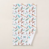 Boho Floating Feathers Motif Monogrammé (Serviette à main)