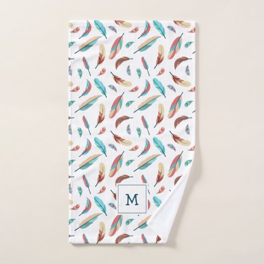 Boho Floating Feathers Motif Monogrammé (Serviette à main)