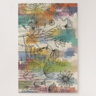 Boho Flora | Kleurrijke Botanische Lijnkunstpuzzel Legpuzzel