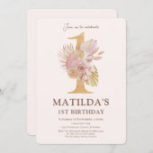 Boho Floral 1ère invitation anniversaire (Devant / Derrière)