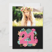 Boho Floral 21e anniversaire Cartes photos Invitat (Dos)