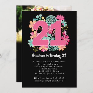Boho Floral 21e anniversaire Cartes photos Invitat