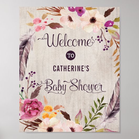 Boho Floral Affiche de bienvenue Rustic Baby showe (Devant)