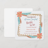 Boho Floral and Feather Square Bridal Shower Invit Kaart (Voorkant / Achterkant)