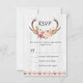 Boho Floral Antler Rustic White Wood Wedding RSVP (Voorkant)