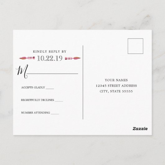 Boho Floral Antler schedel rustiek hout RSVP bruil Briefkaart (Achterkant)