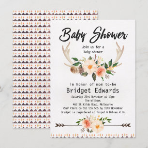 Boho Floral Antlers Baby shower neutre Invitation