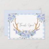 BOHO Floral Antlers Blue Gingham Bedankkaart (Voorkant / Achterkant)