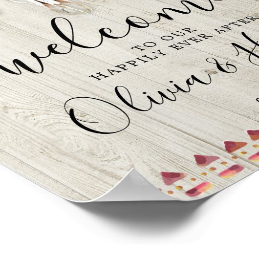 Boho Floral Antlers Koe Skull Welcome Weddenschap Poster (Hoek)