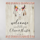 Boho Floral Antlers Koe Skull Welcome Weddenschap Poster (Voorkant)