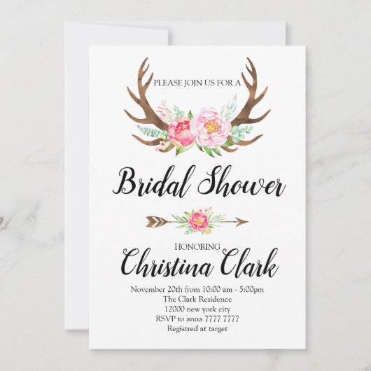 Boho Floral Antlers Vrijgezellenfeest Kaart (Voorkant)