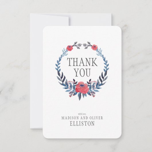 Boho Floral Aquarelle Roses rouges | MERCI (Devant)