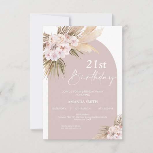 Boho Floral Arch 21e Invitation anniversaire (Devant)