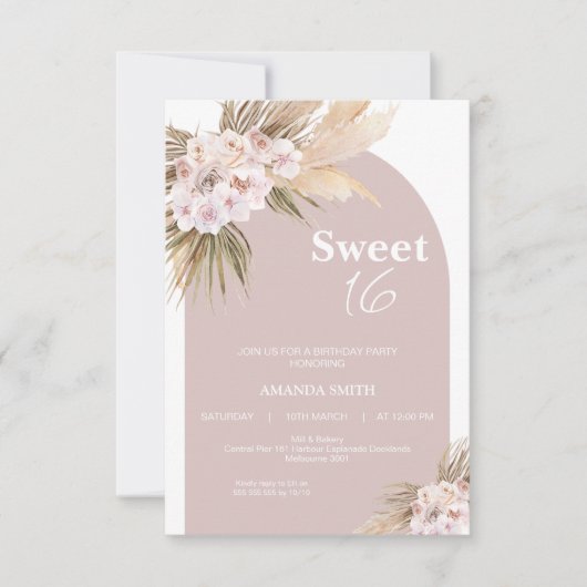 Boho Floral Arch Sweet 16 Anniversaire Invitation (Devant)