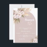Boho Floral Arch Sweet 16 Anniversaire Invitation<br><div class="desc">Boho Floral Arch Sweet 16 Anniversaire Invitation Cette invitation bohème douce 16ème anniversaire peut être utilisée pour n'importe quel âge et comprend deux arrangements floraux bohème avec l'herbe de pampas, feuilles de palmiers et roses dans différentes nuances sur une arche de couleur. Cette invitation boho 16ème anniversaire est idéale pour...</div>