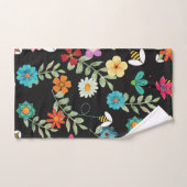 Boho Floral Arrière - plan noir Motif (Serviette à main)