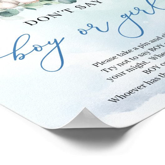 Boho floral baby olifant Don't Say BOY of GIRL Poster (Hoek)