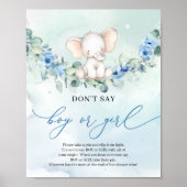 Boho floral baby olifant Don't Say BOY of GIRL Poster (Voorkant)