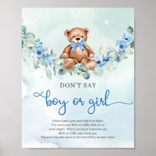 Boho floral baby olifant Don't Say BOY of GIRL Poster