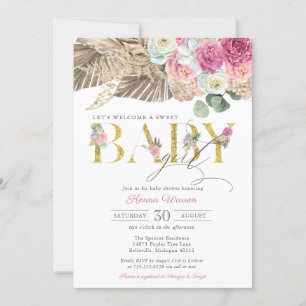 Boho Floral BABY Pampas en Palm Girl Baby shower Kaart