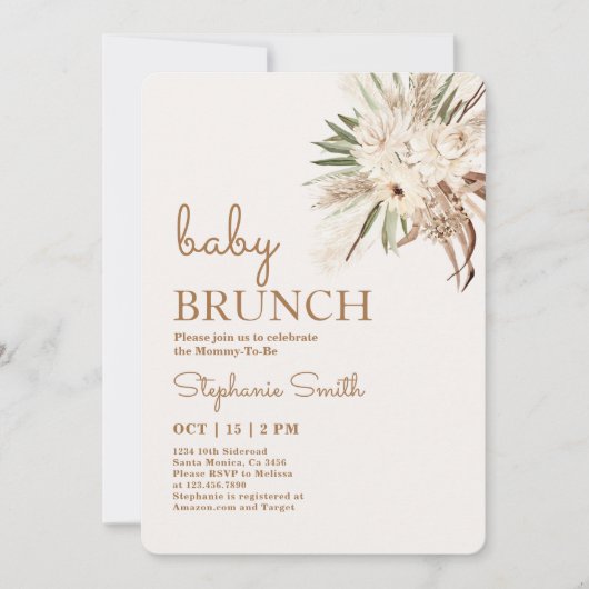 Boho Floral Baby shower Brunch Invitation (Devant)