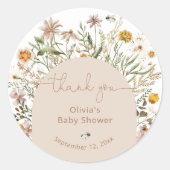 Boho Floral Baby shower dank u Ronde Sticker (Voorkant)
