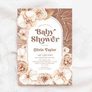 Boho Floral Baby shower Mocha Kaart