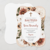 Boho Floral Baptême espagnol Invitation (Devant / Derrière)