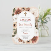 Boho Floral Baptême espagnol Invitation (Debout devant)