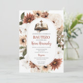 Boho Floral Baptême espagnol Invitation (Debout devant)