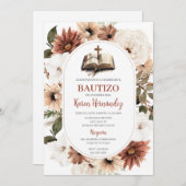 Boho Floral Baptême espagnol Invitation (Devant / Derrière)