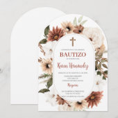 Boho Floral Baptême espagnol Invitation (Devant / Derrière)