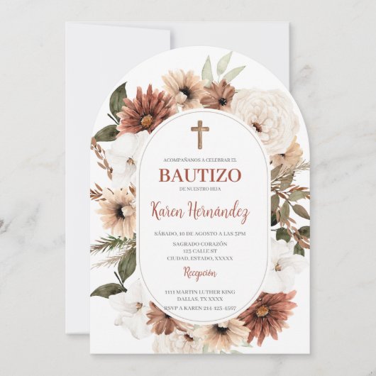 Boho Floral Baptême espagnol Invitation (Devant)