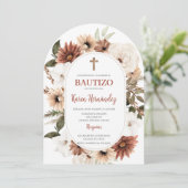 Boho Floral Baptême espagnol Invitation (Debout devant)