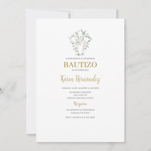 Boho Floral Baptême espagnol Invitation (Devant)