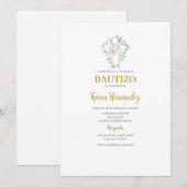 Boho Floral Baptême espagnol Invitation (Devant / Derrière)