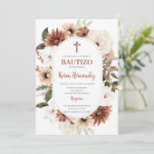 Boho Floral Baptême espagnol Invitation (Debout devant)