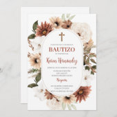 Boho Floral Baptême espagnol Invitation (Devant / Derrière)