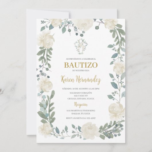 Boho Floral Baptême espagnol Invitation (Devant)