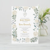 Boho Floral Baptême espagnol Invitation (Debout devant)