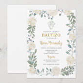 Boho Floral Baptême espagnol Invitation (Devant / Derrière)